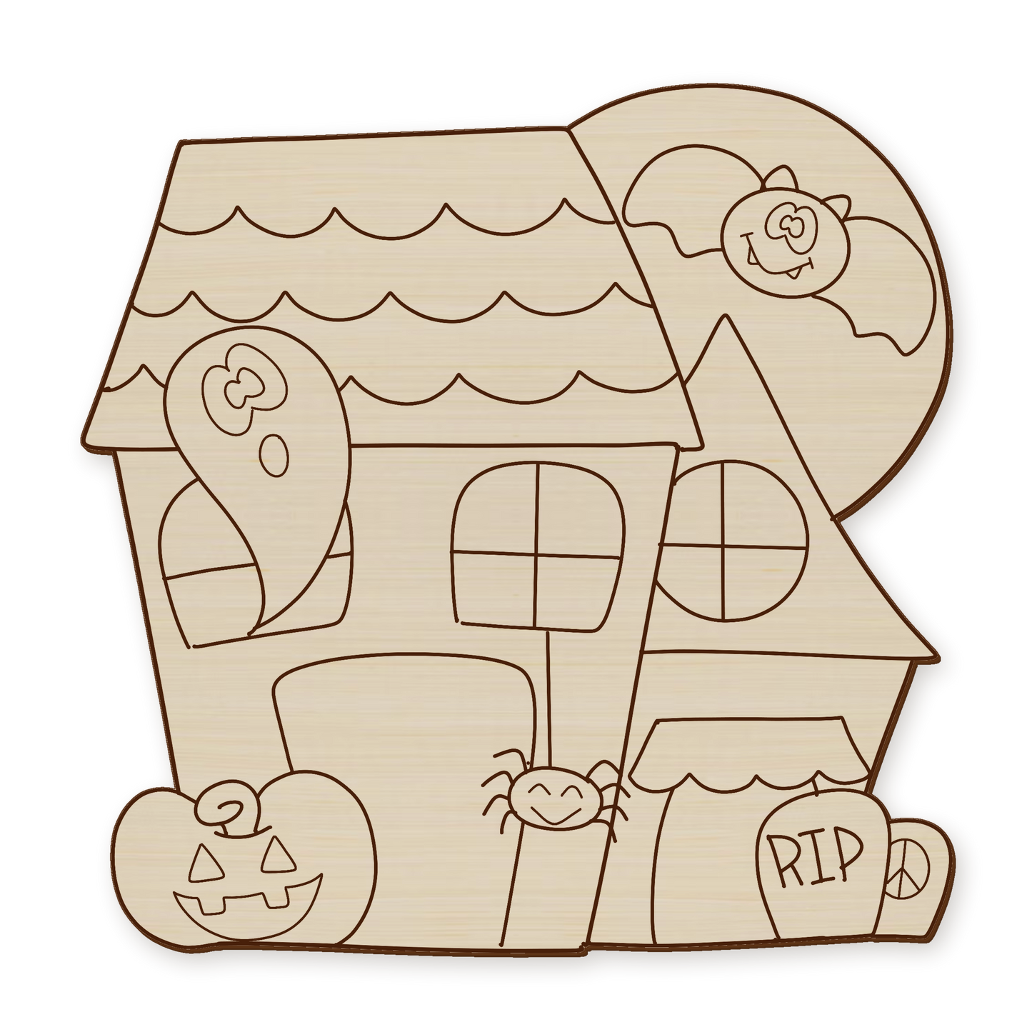 Haunted House Ghost Bat Wood Blank