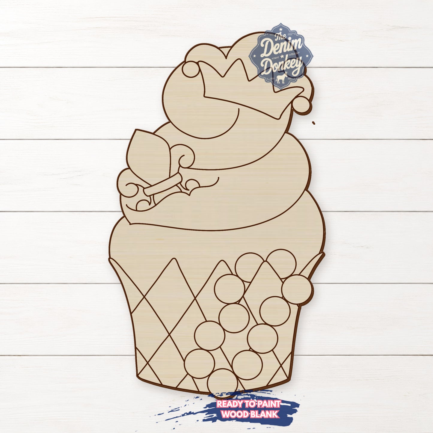 Mardi Gras Cupcake Unfinished Wood Blank