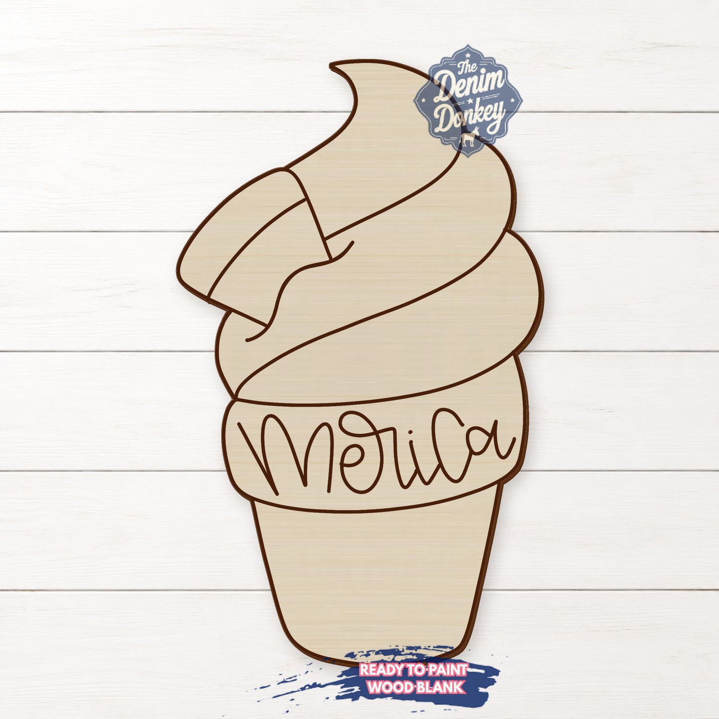 Patriotic Ice Cream Cone Unfinished Wood Blank