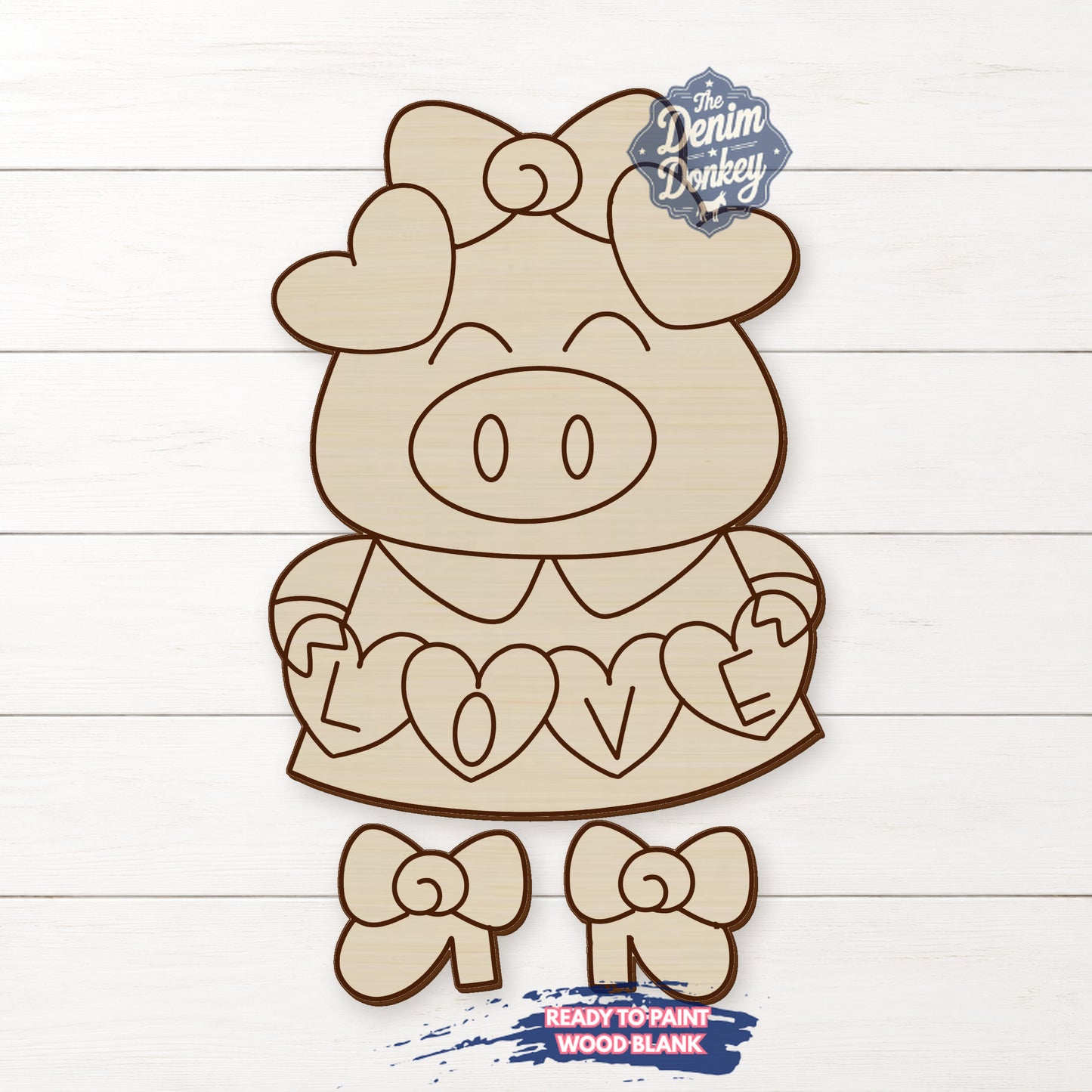 Ribbon Leg Valentines Pig Unfinished Wood Blank
