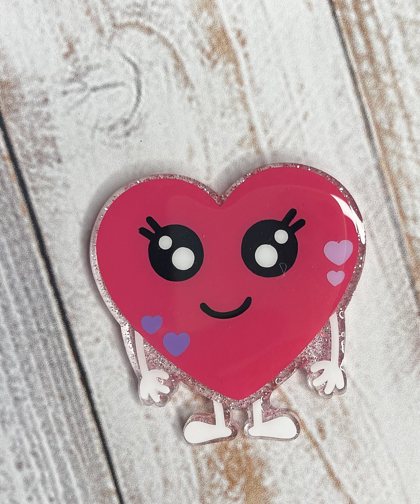 Heart Character - Pink Glitter Badge Reel Cover