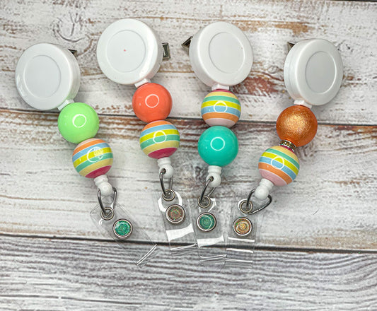 Pastel Stripe Beaded Badge Reel