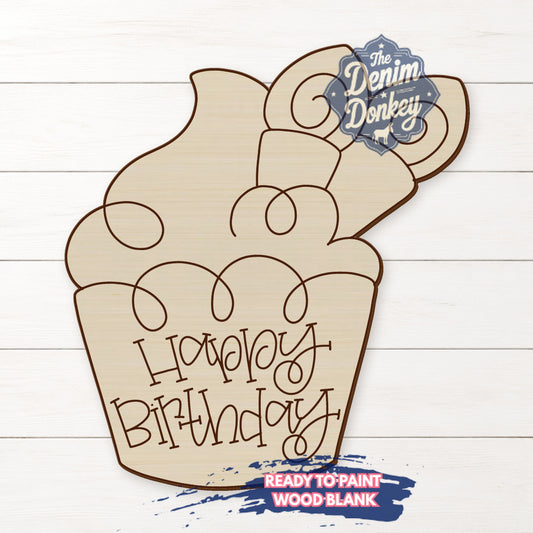 BDay Cupcake Unfinished Wood Blank