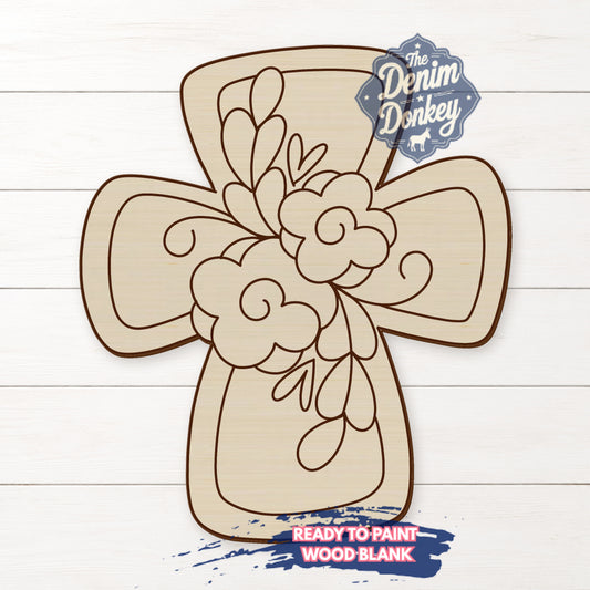 Floral Cross Unfinished Wood Blank