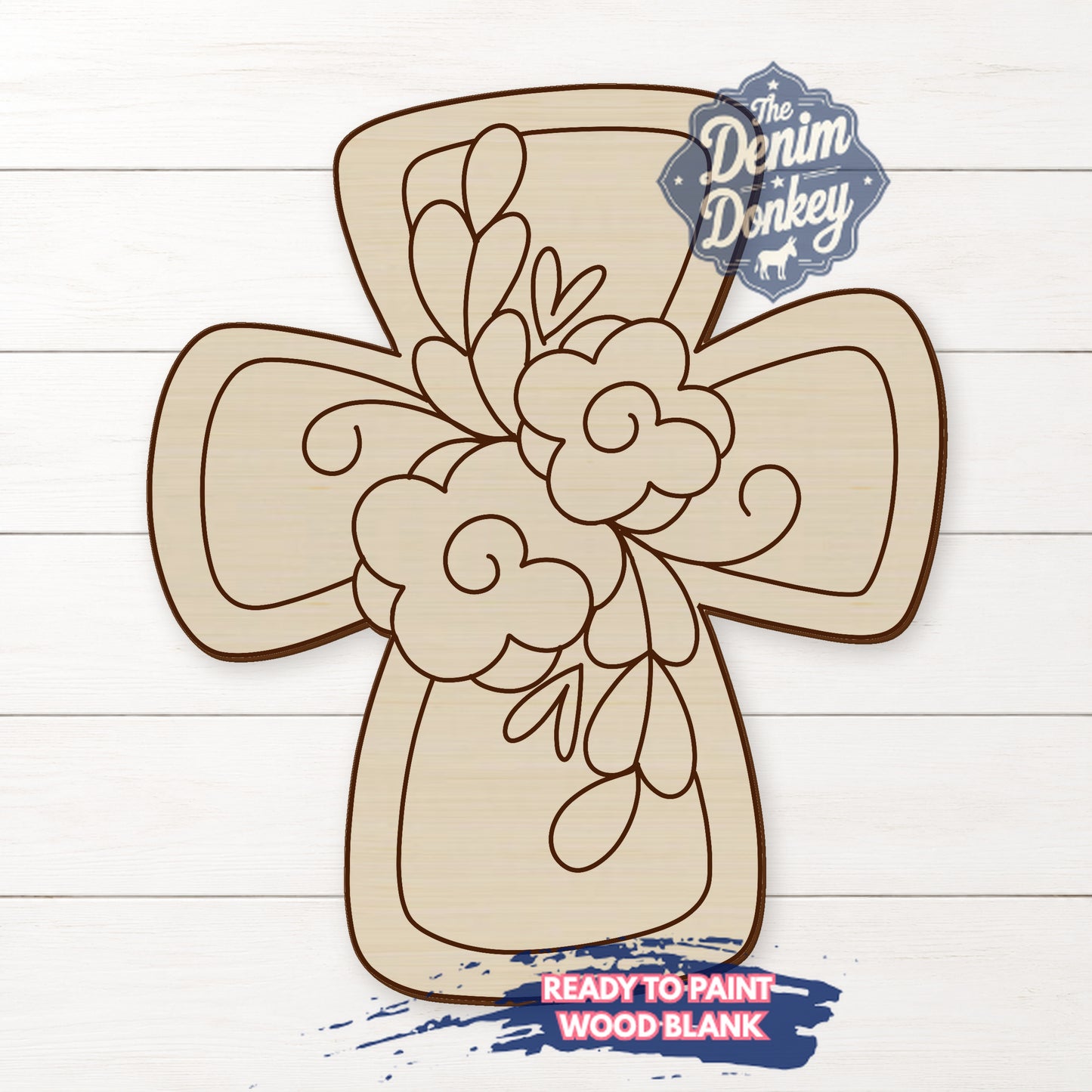 Floral Cross Unfinished Wood Blank