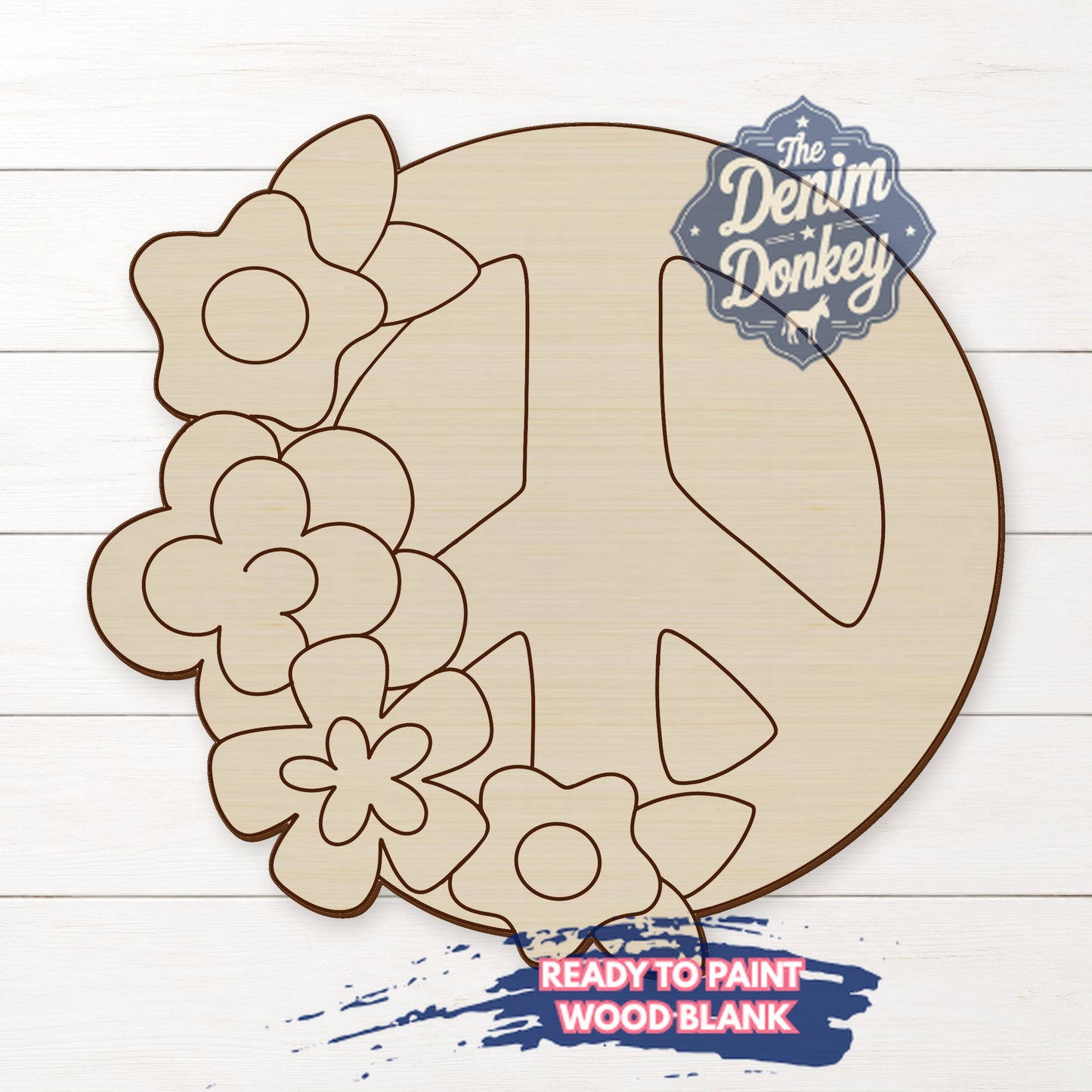 Floral Peace Sign Unfinished Wood Blank