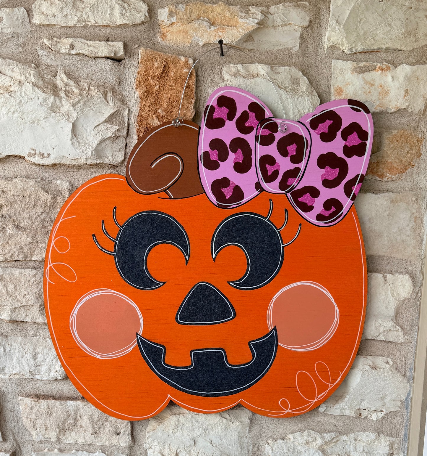 Ready to ship - Painted Pumpkin with Bow
