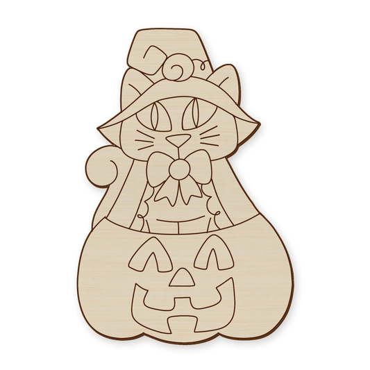 Halloween Cat Jack O Lantern Wood Blank