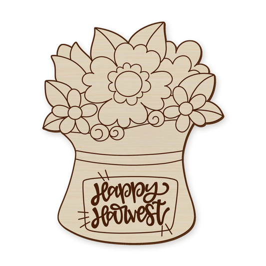 Happy Harvest Flowers Wood Blank