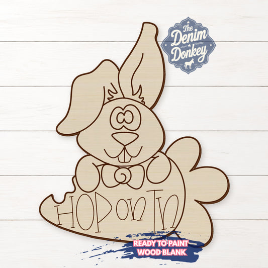 Hop On In Easter Bunny Unfinished Wood Blank
