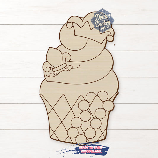 Mardi Gras Cupcake Unfinished Wood Blank