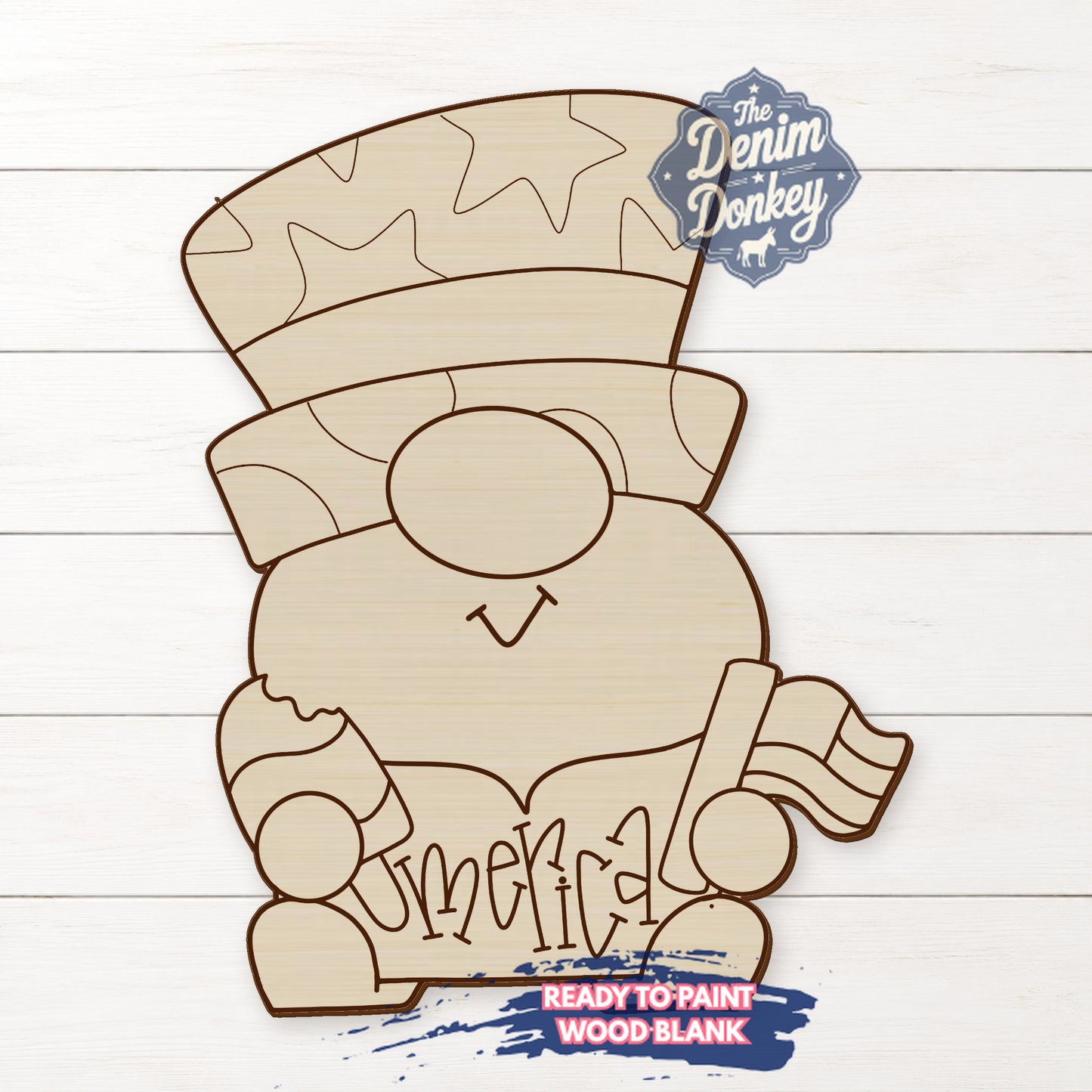 Patriotic Gnome Unfinished Wood Blank