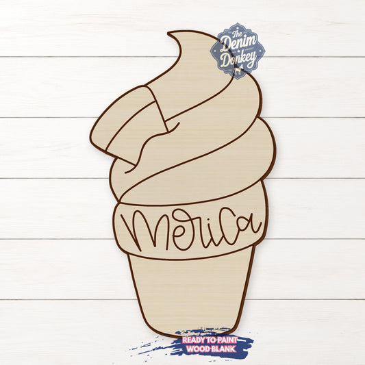 Patriotic Ice Cream Cone Unfinished Wood Blank