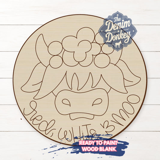 Red White Moo Cow Unfinished Wood Blank