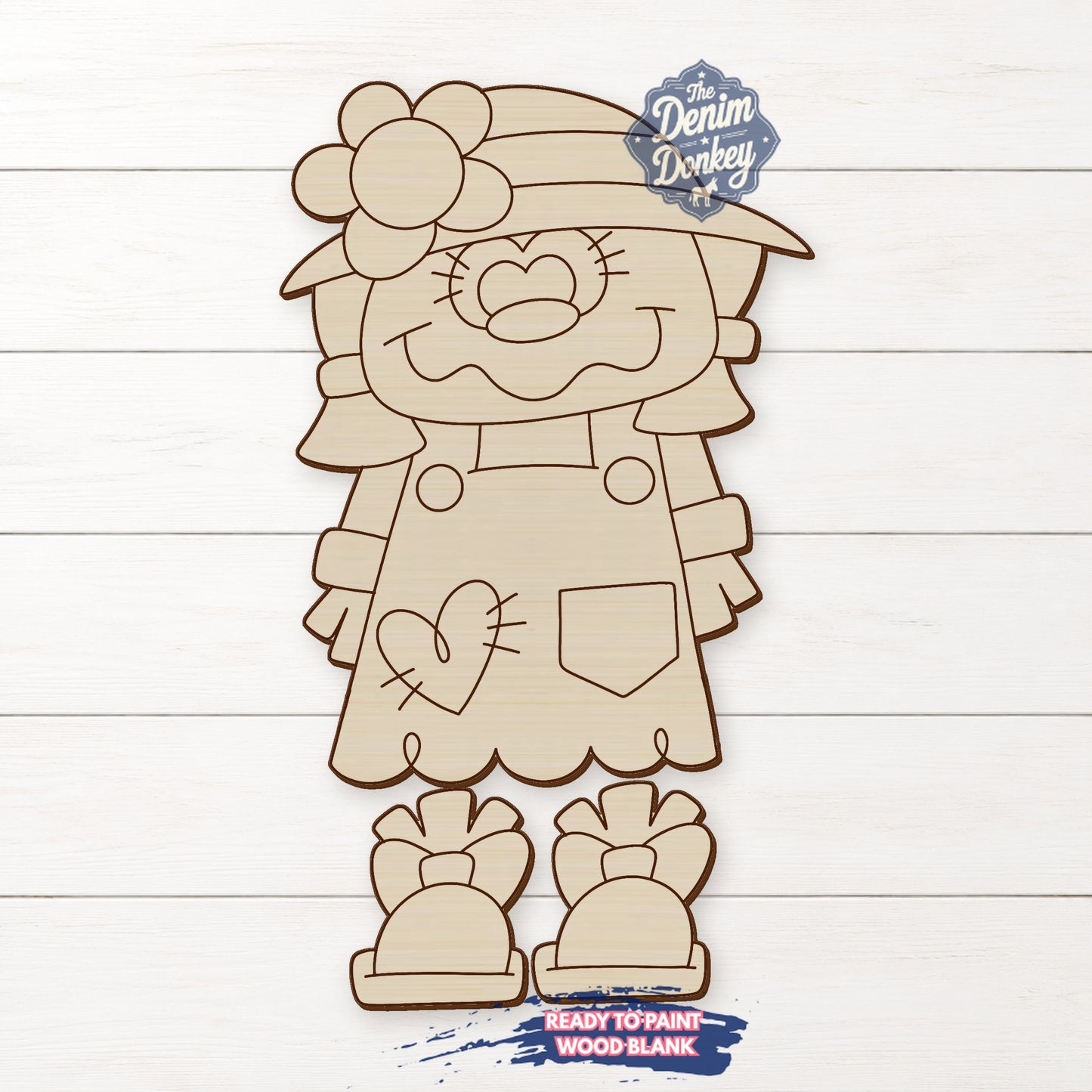 Ribbon Leg Scarecrow Girl Unfinished Wood Blank