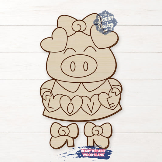 Ribbon Leg Valentines Pig Unfinished Wood Blank
