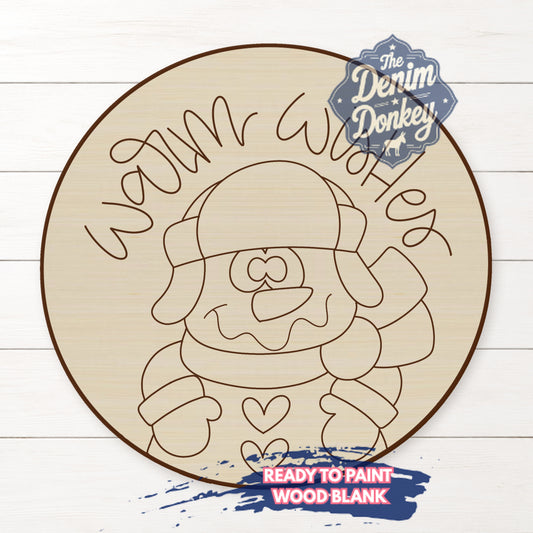 Snowman Warm Wishes Round Wood Blank