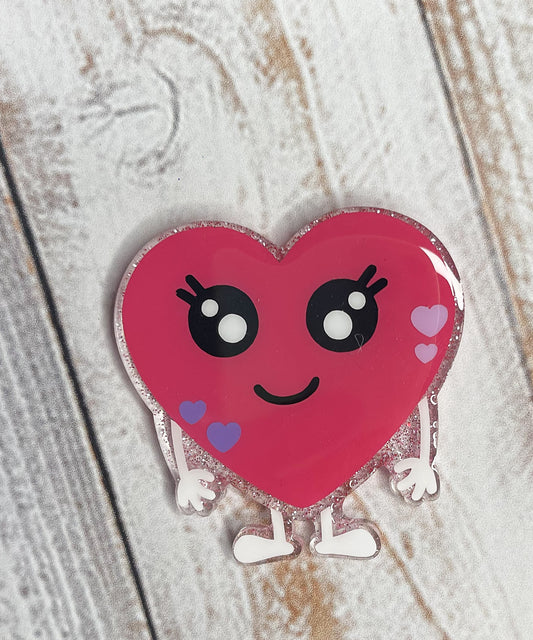 Heart Character - Pink Glitter Badge Reel Cover