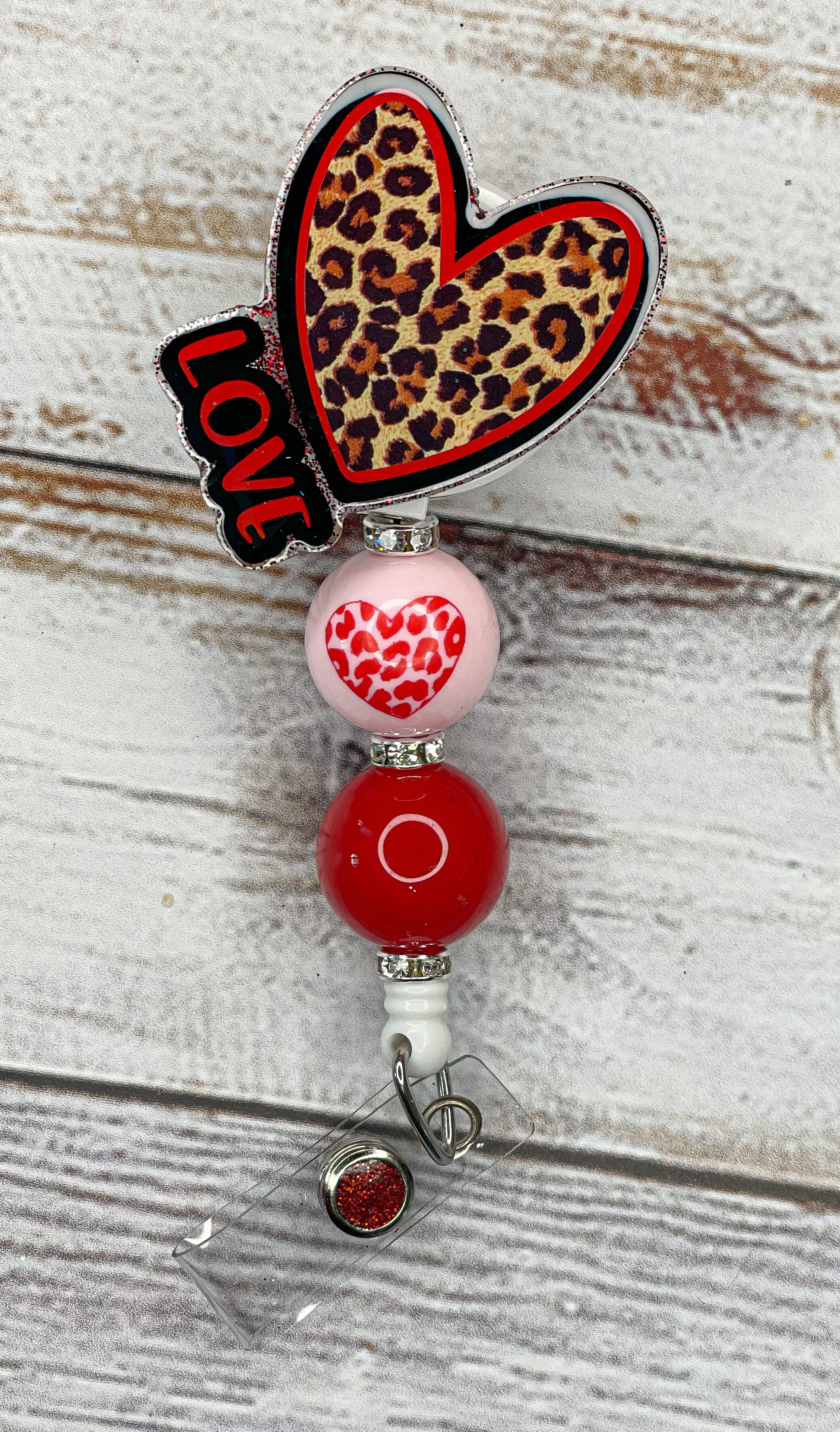 Stitch Holding Heart Valentines Love Retractable ID Badge Reel