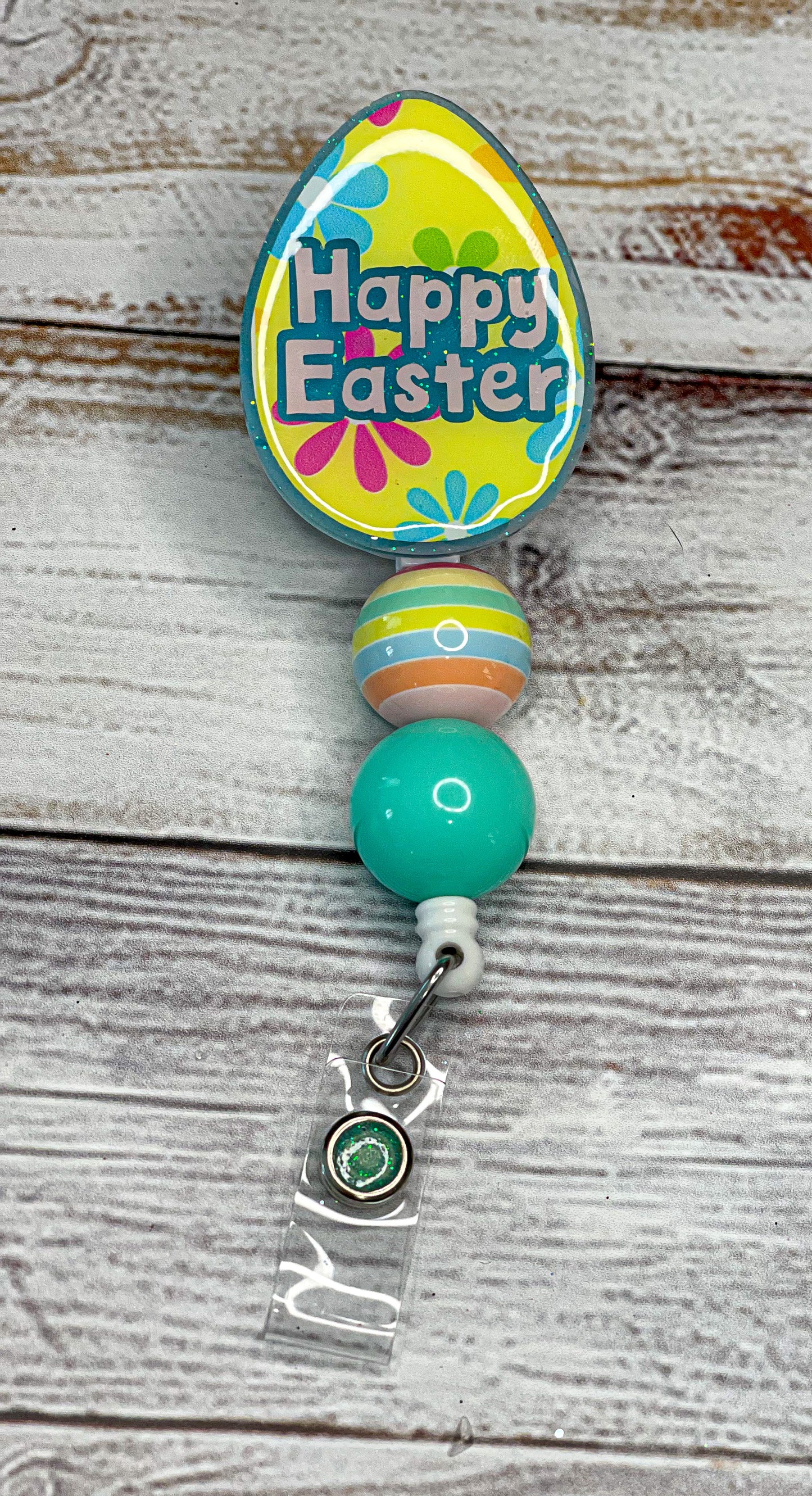 Pastel Stripe Beaded Badge Reel