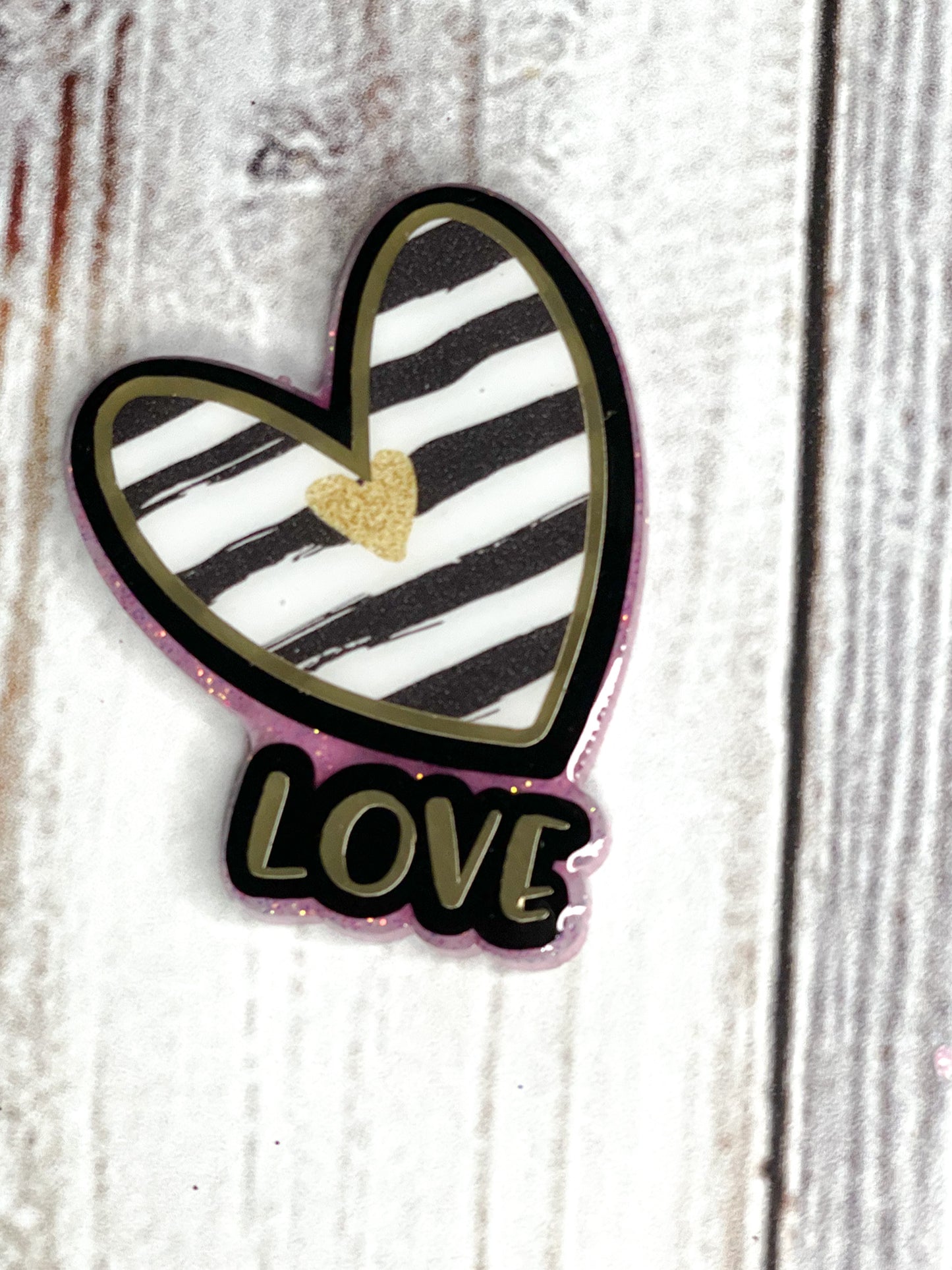 Love Heart - Gold and Stripes Badge Reel Cover